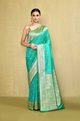 Sea Green Handloom Reshmi Tanchoi Banarasi Saree With Handwoven  Border
